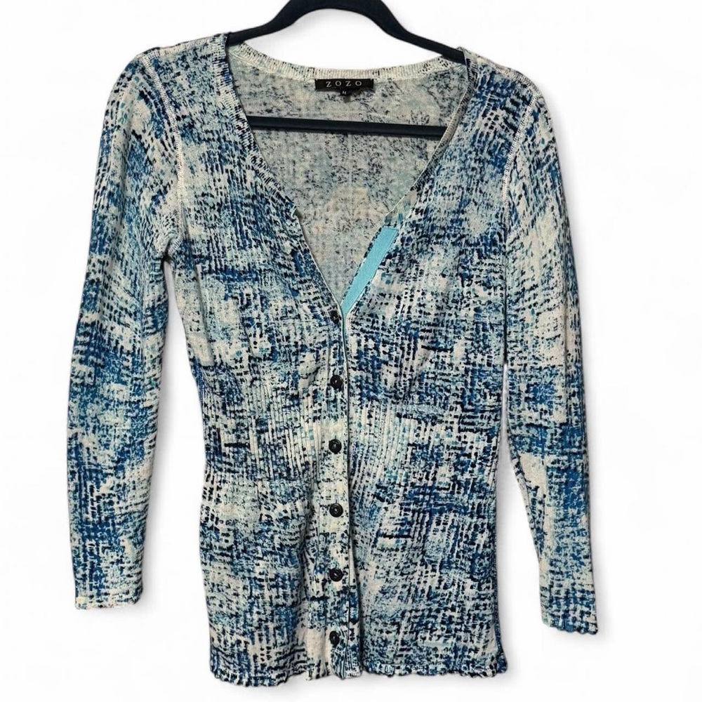 Zozo Women's Blue and White Cardigan Sweater